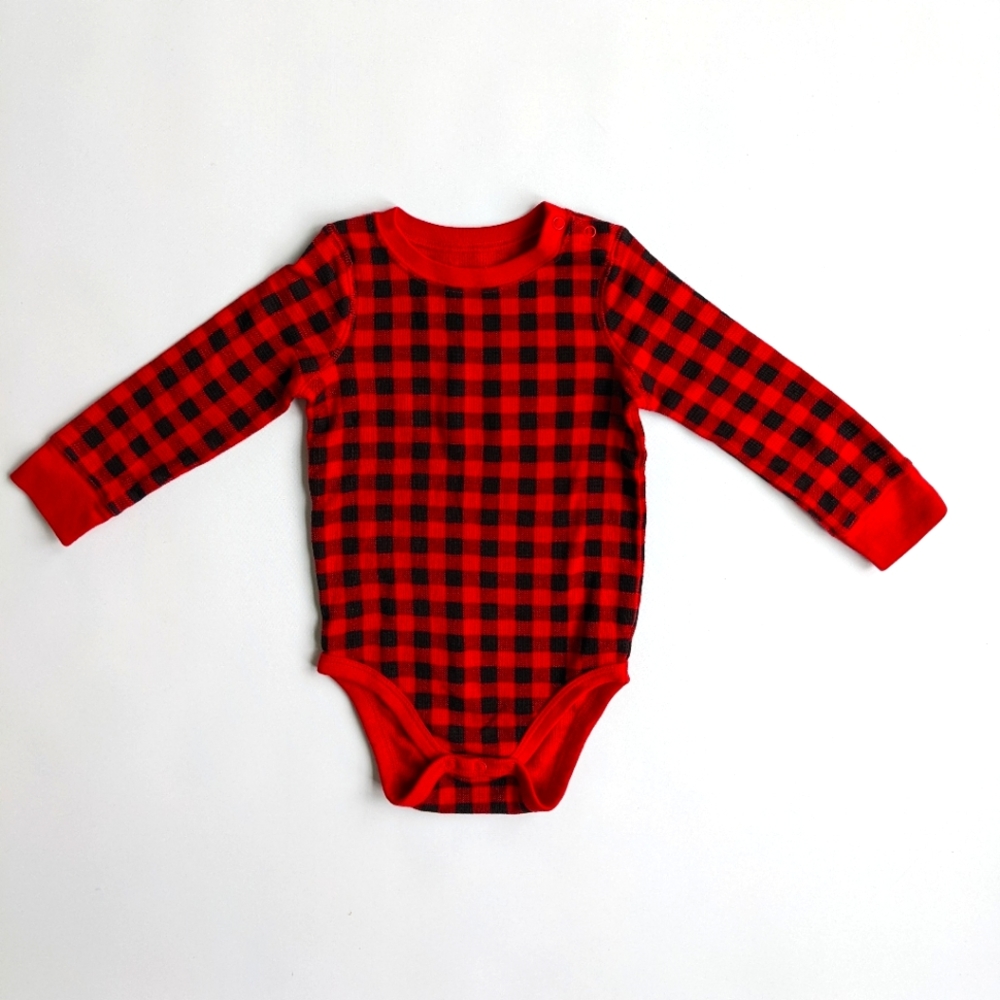 Jumping Beans Thermal Buffalo Check Plaid Long Sleeve Onesie Bodysuit